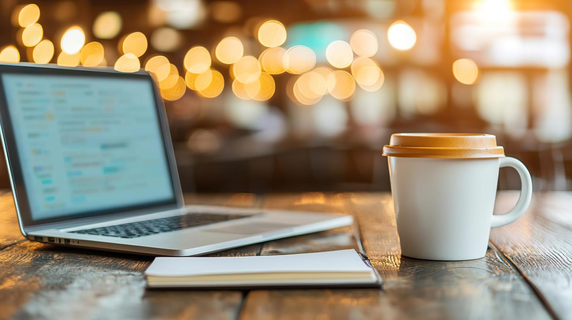 Workspace with laptop and coffee